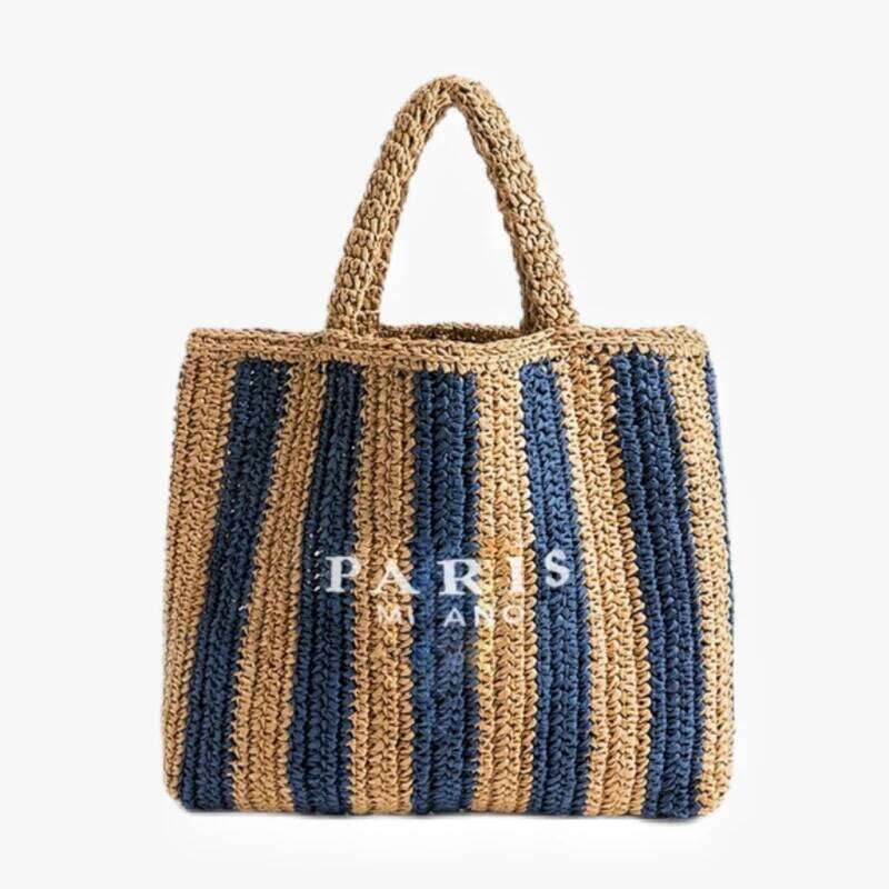 Women's Summer Beach Straw Style Tote Bag Handwoven Large Capacity Designer Travel Handbags Casual Portable Shoulder Bags