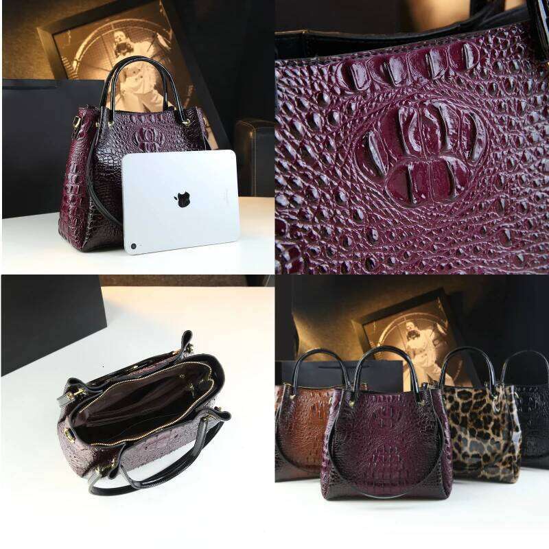 Genuine Leather Women Handbags New Tote Fashion Crocodile Print Bucket Bag Retro Shoulder Messenger Bags Trend 2025
