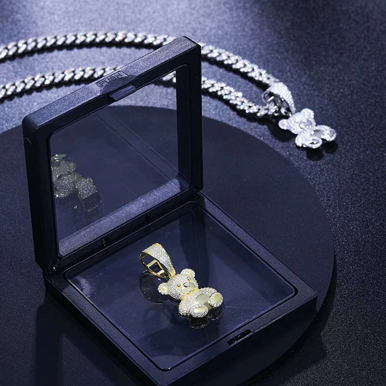 Trendy 925 Sterling Silver Moissanite Teddy Bear Pendant Custom Iced out Hip Hop Cartoon Necklace with Charms