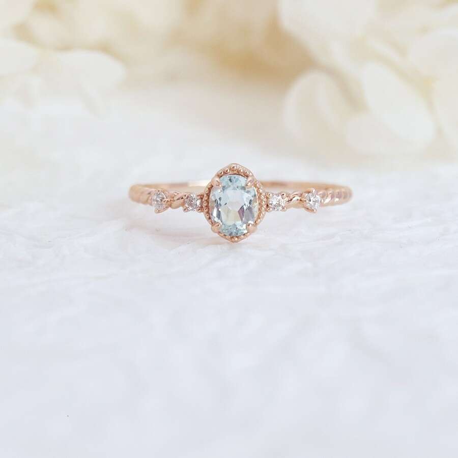 Cloud Mist Pine Forest" Niche Fresh Sky Blue High Imitation Topaz Light Luxury Versatile Ring