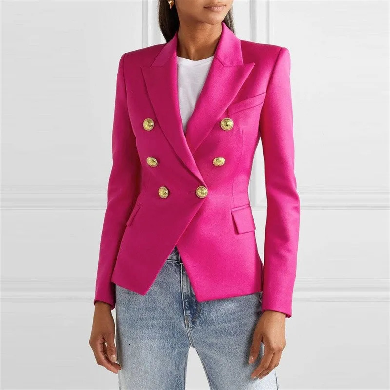 HIGH STREET White Blazer Women 2025 Slim Jacket Womens Fitting Metal Lion Buttons Double Breasted Female Pink 4XL 250613Z