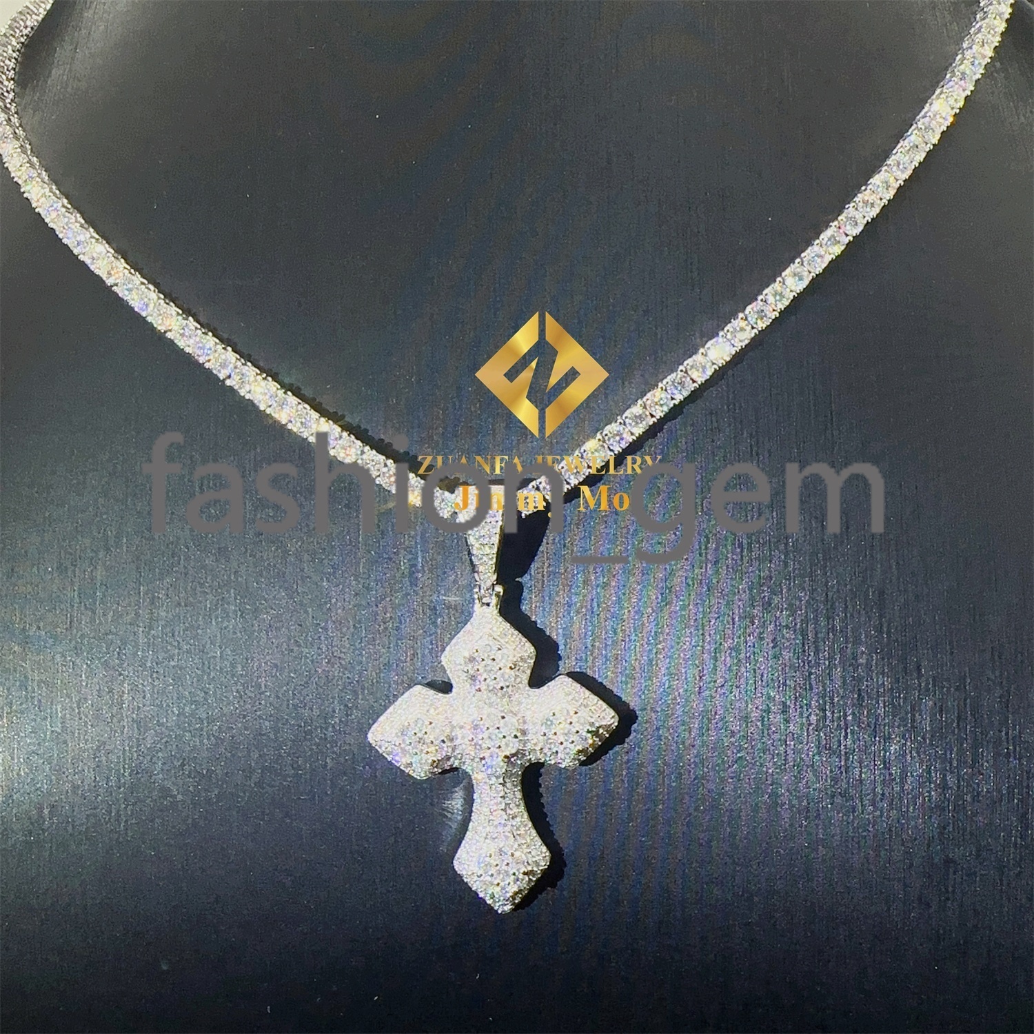 Stock Iced Out Moissanite Jewellery Hip Hop Pendant 925 Silver White Gold Plated VVS1 Moissanite Diamond Cross Pendant Necklace