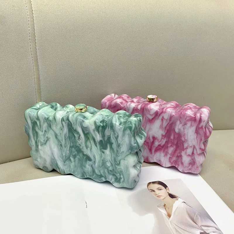 2024 New Womens Clutch Bag Summer Evening Party Lemon Wavy Marble Print Handbag Ladies Metal Chain Shoulder Bag Z250618