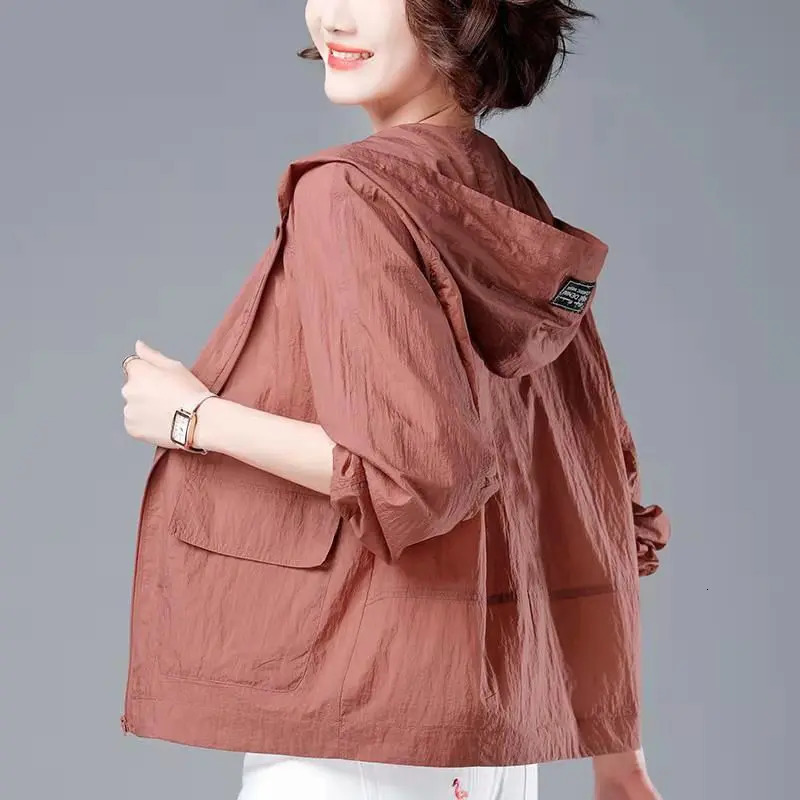 Korean Fashion Summer Casaco Feminino Solid Color Womens Spring Jacket 2025 All-Match Jackets Hooded Thin Sunscreen Coat 250617