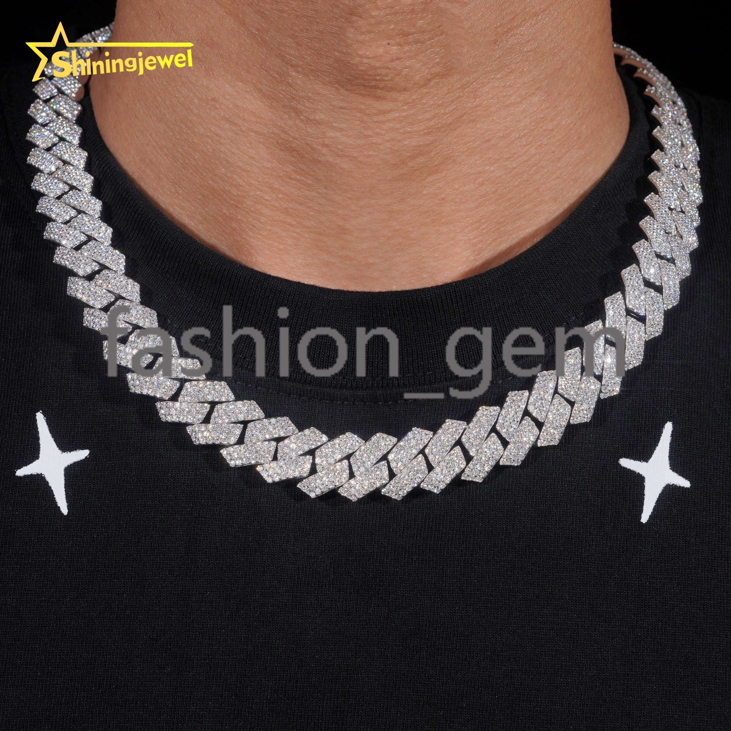 New Design 925 Silver 15MM 3Rows Cuban Link Moissanite Hip Hop Jewelry Iced Out Men Fashion Long Necklace Cuban Link Chain