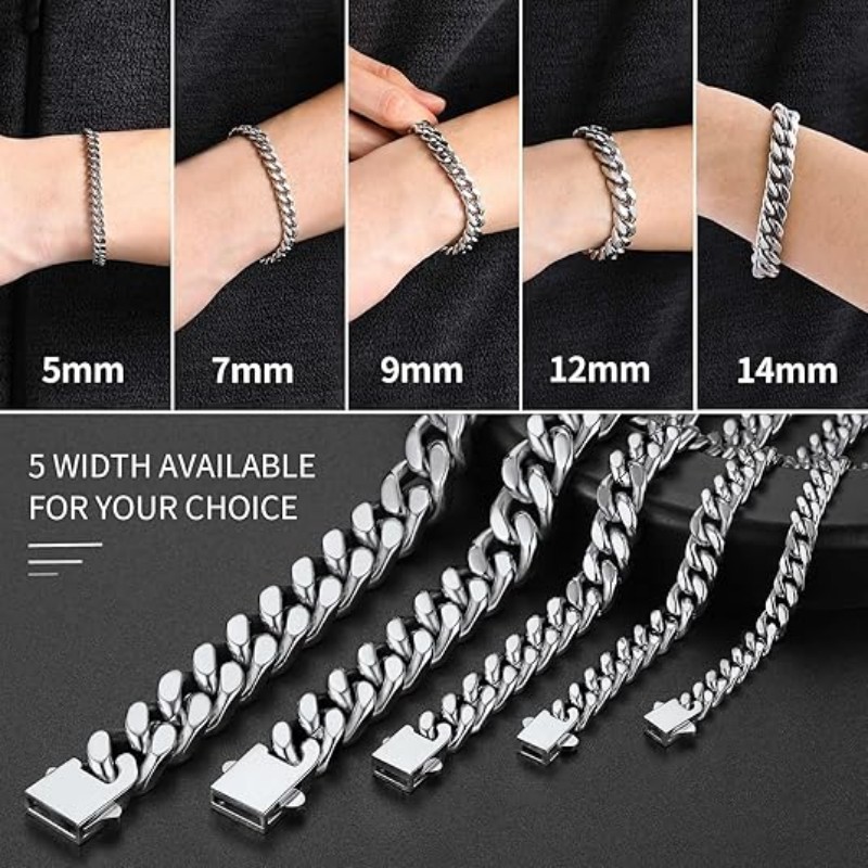 ChainsHouse Stainless Steel Cuban Link Bracelet for Men, Length, Black/18K Gold Plated Chain Wrist Bracelets for Men, with Gift Box