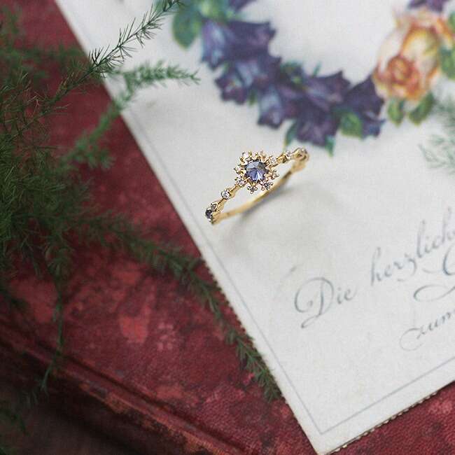 Dream Gate" Gentle Purple Blue Wave Lace Edge Micro Paved Pointed Zircon Luxury Starry Sky Ring