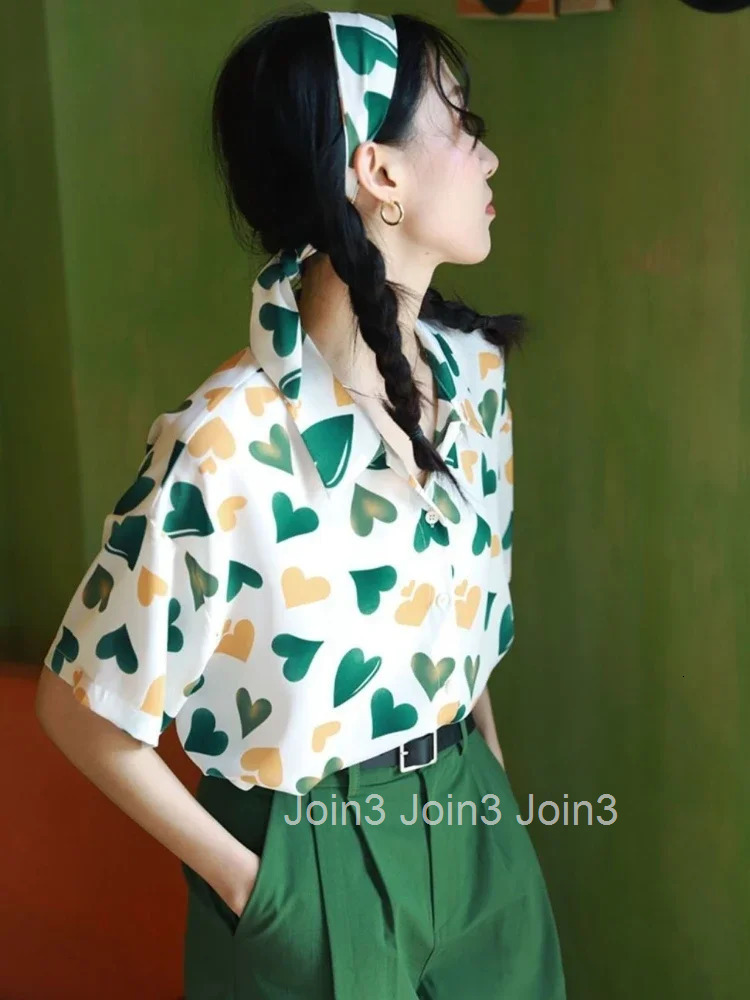 Woman Top Love Shirts Blouses for Women Green New Collection 2025 Elegant and Youthful S Y2k Fashion Clothing Sales Cool Cute