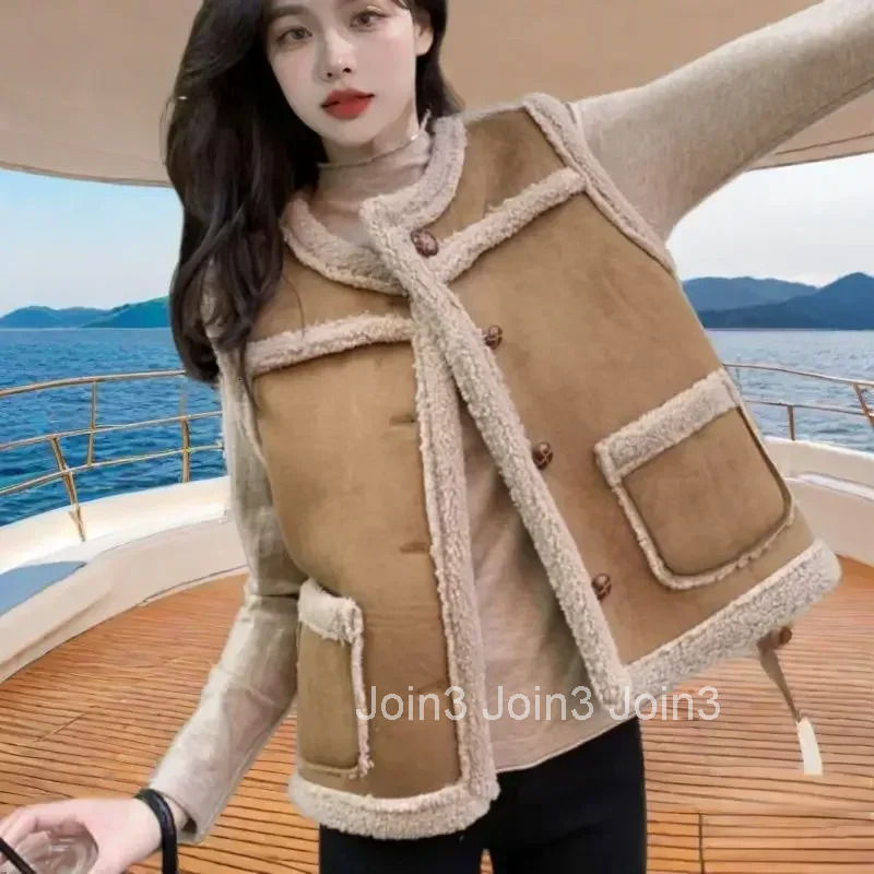 Lady Giletes Lightweight Padded Lamb Plush Solid Color Classic Demi-season Womens Vests Elegant Insulated Cheap Autumn Cold