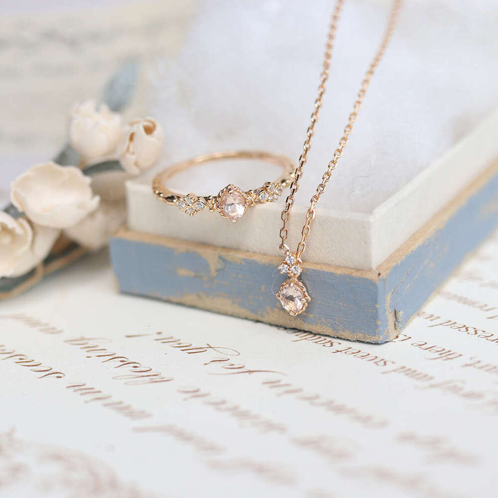 Mist Rose" Super Fairy Natural Nude Pink Morganite Exquisite Small Luxury Ring Necklace