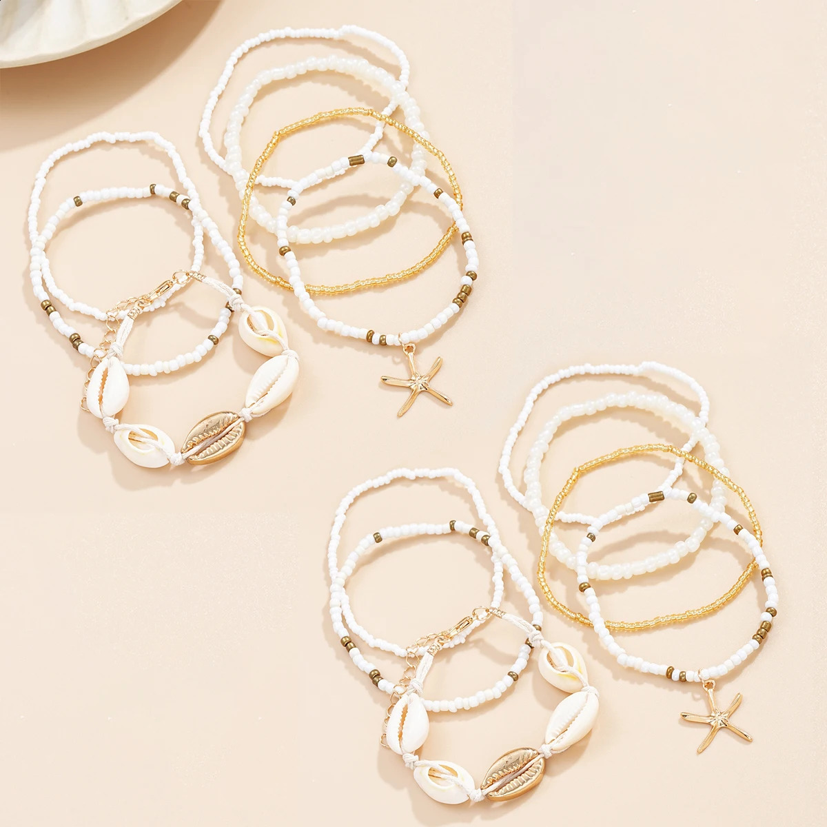 14 piece set of fashionable Bohemian acrylic starfish beaded rice bead womens bracelet for beach vacation 250613