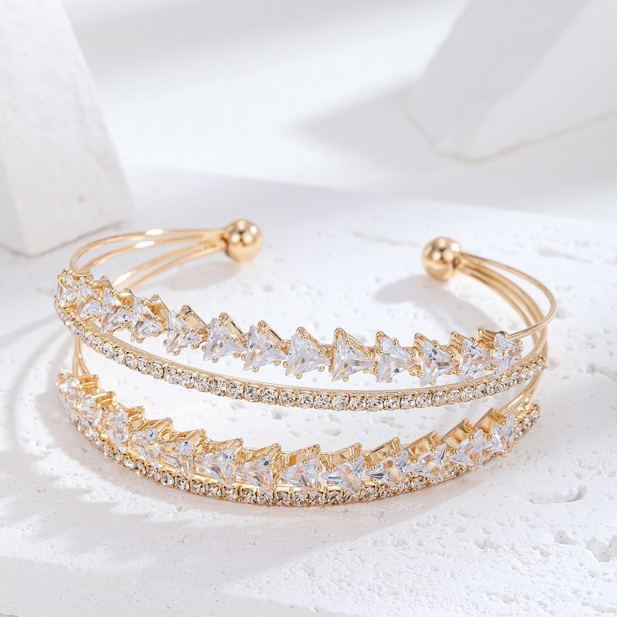 Japanese and Korean Style Fashion Adjustable Open Simple Personality Inlaid Zircon Full Multi-layer Design Bracelet