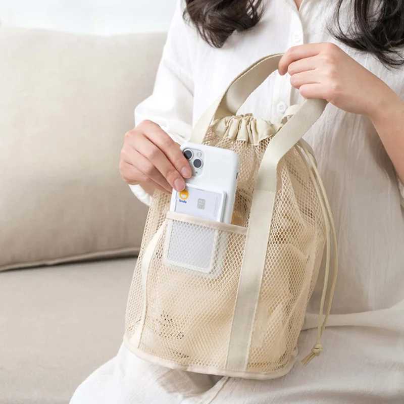 Travel Large Capacity Mesh Nylon Cosmetic Bag Organizer Foldable Casual Mesh Drawstring Bags Rope Bundle Pocket Swim Wing Bag B250618