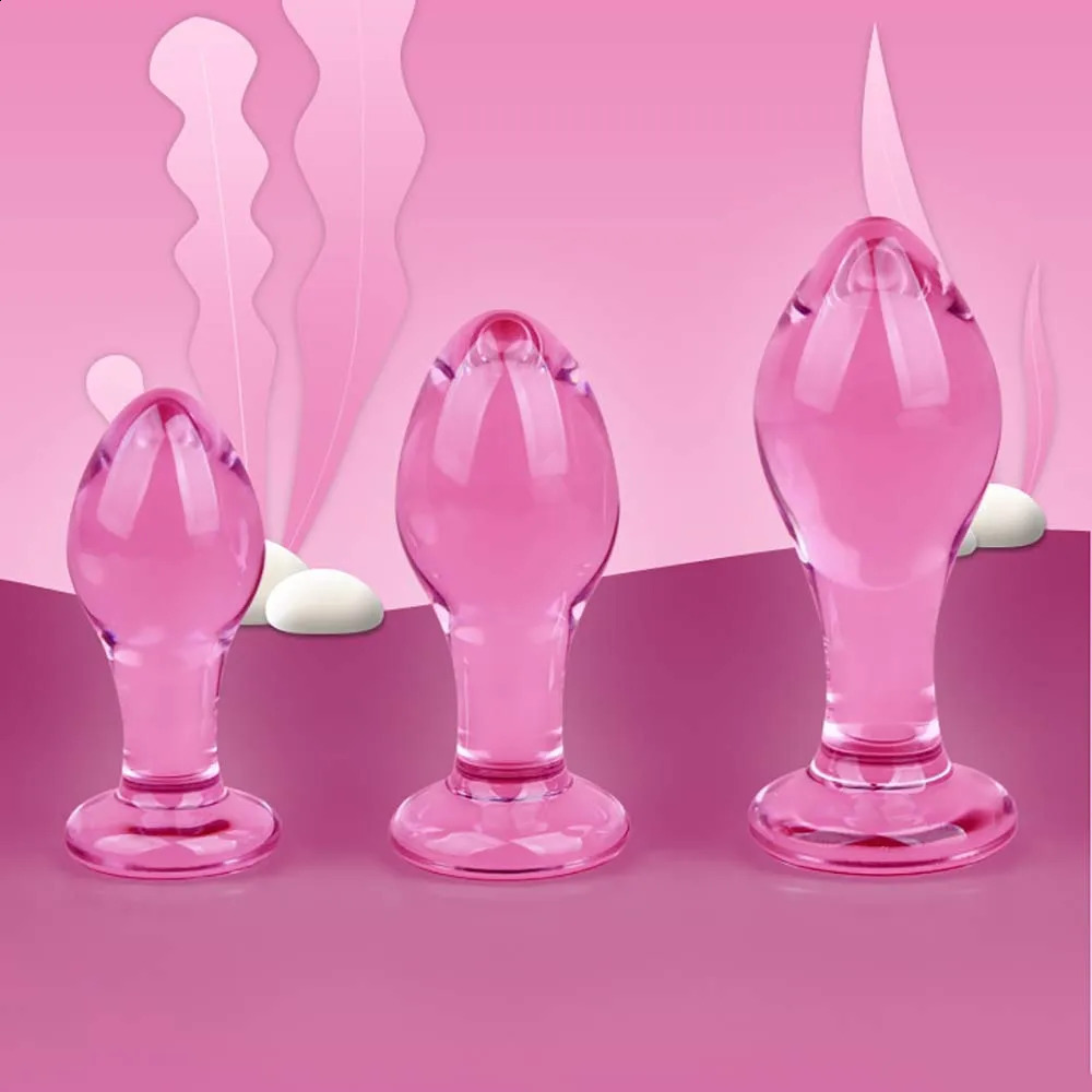 3pcs Small Anal Plug Smooth Glass Butt Plug Beginner Women Sex Toys Pink Glass Anal Plug Anchor Base Choose Prostate Massage 250617