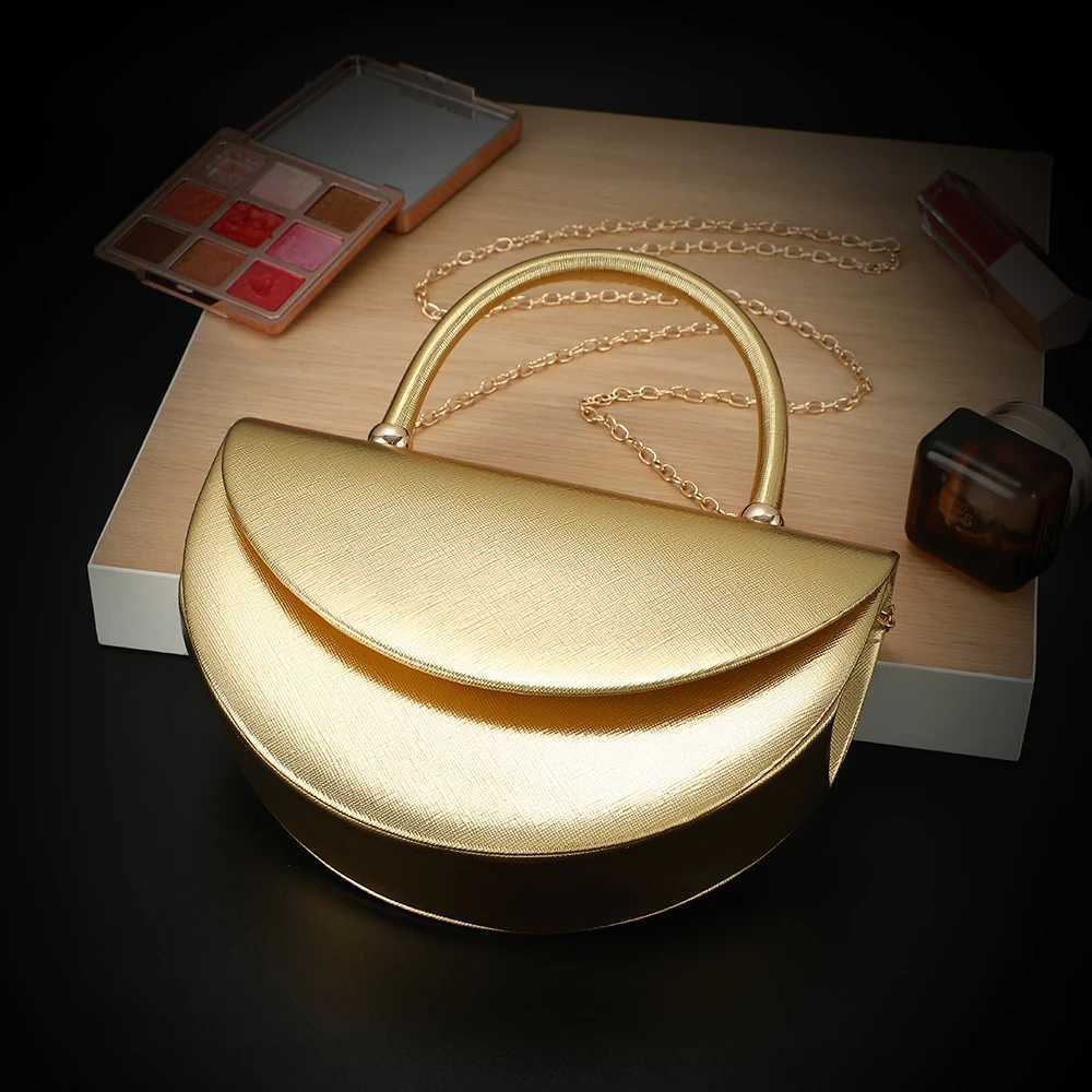 New fashion half-moon handbag shiny evening dress bag delicate metal chain shoulder bag fashion gift bag small items storage bag Z250618