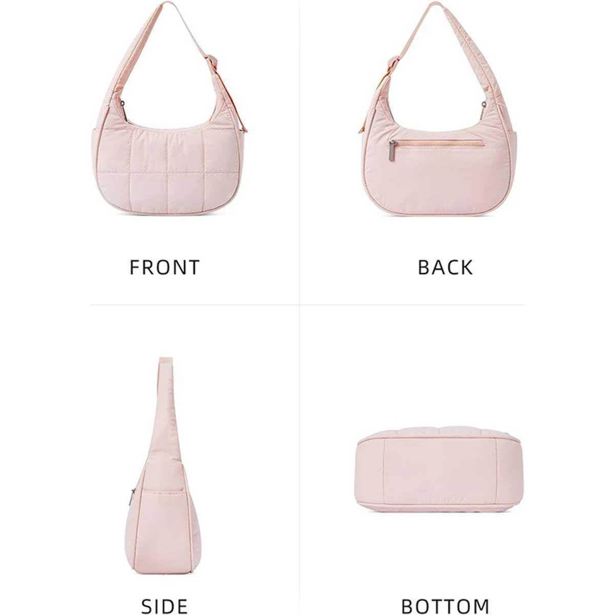 Womens Crescent Nylon Bag Quilted Shoulder Bag Adjustable Shoulder Strap Fluffy Underarm Bag Z250618