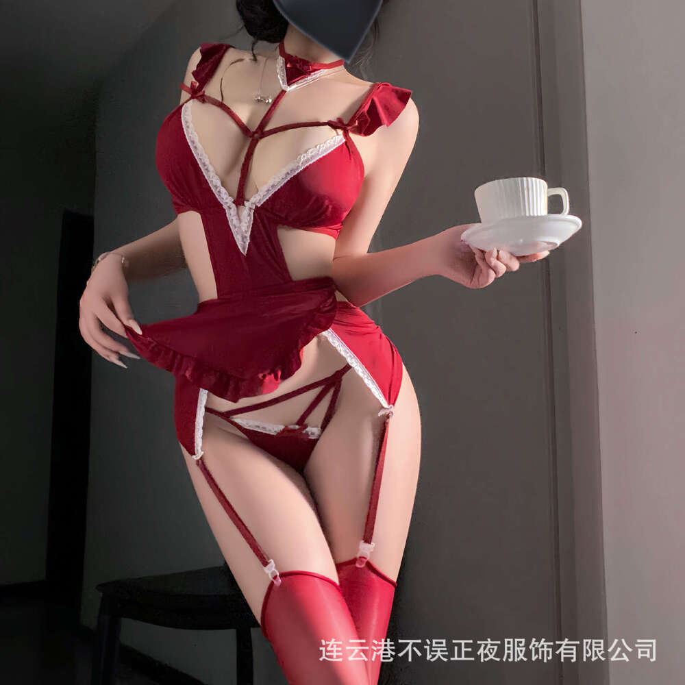 Sexy Lingerie No Mistake Nighttime Fun Lingerie Sexy Maid Uniform Pure Desire Red Temptation No-Need-Remove Set Qqny Lace Nightdress Women Lingerie