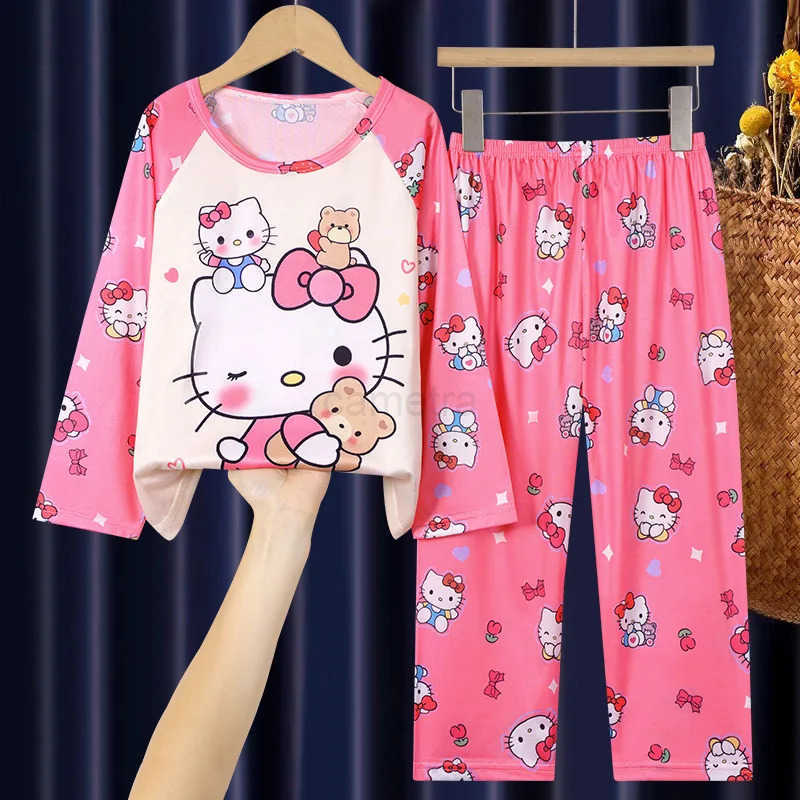 Sanrio Sanrio Collection Children Pajama Sets Trendy Anime Pattern Print Boys Girls Pajamas Suit Soft Loose Comfortable Homewear AutumnXJ250618XJ25061