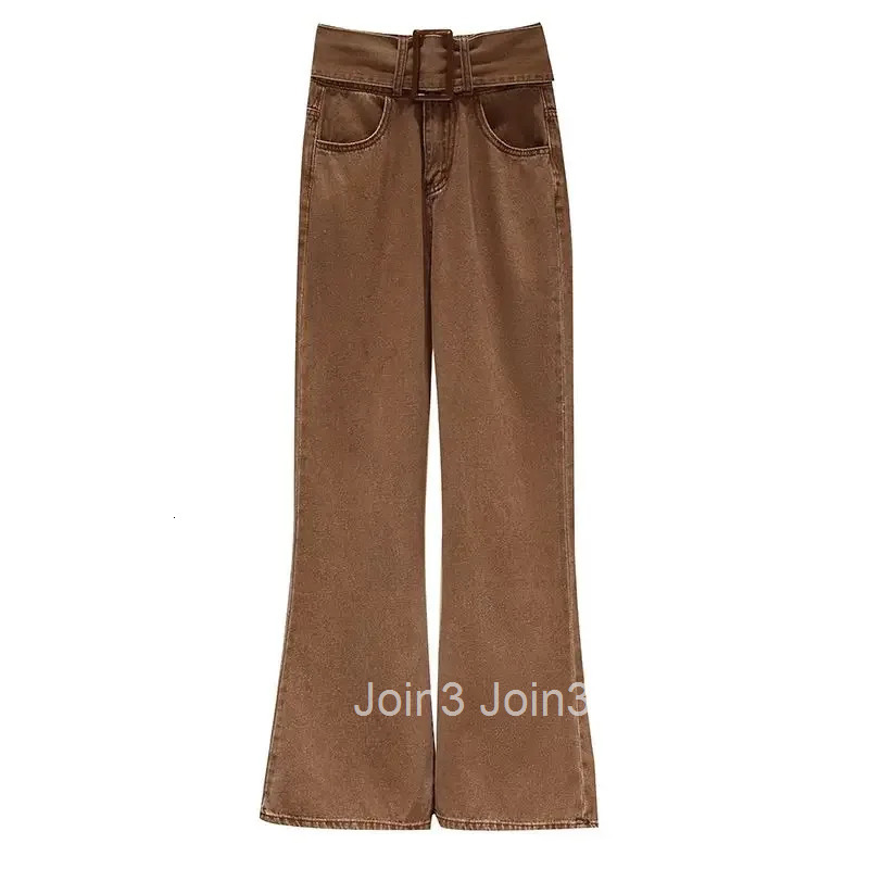 Brown Pants for Woman Flare Womens Jeans High Waist Shot Trousers Bell Bottom Flared Gyaru Wide Leg Hippie Korean Fashion Emo A