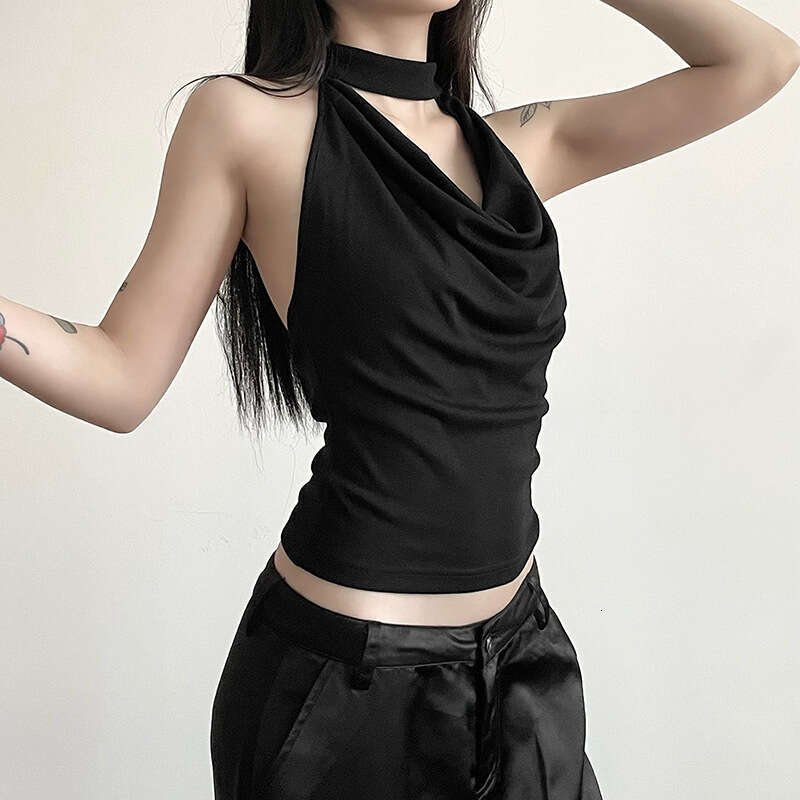 Summer New Women's Solid Color Slim Fit Street Fashion Halter Sexy Backless Tank Top B5