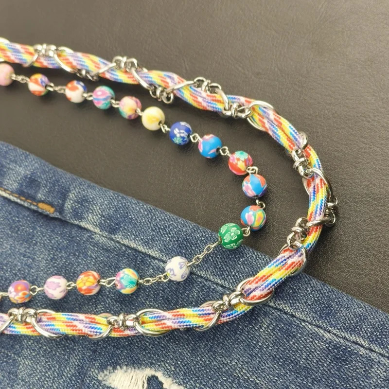 Stainless Steel Colorful Rope Two Layers Pants Chain Fashionable Mens And Womens Hip Hop Style Ones Waist Accessories 250618