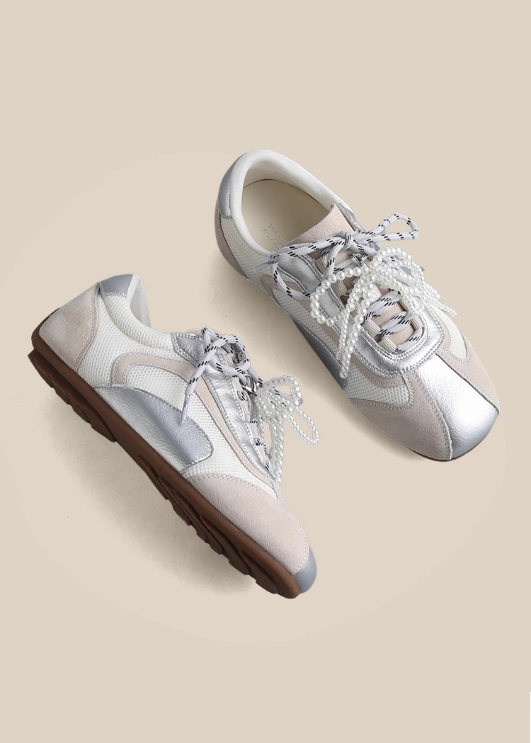 Genuine Leather Two-Tone Su Yinyin Same Style German Training for Women 2025 Spring Summer Soft Sole Beaded Bowknot Agan Casual Shoes ddmythur