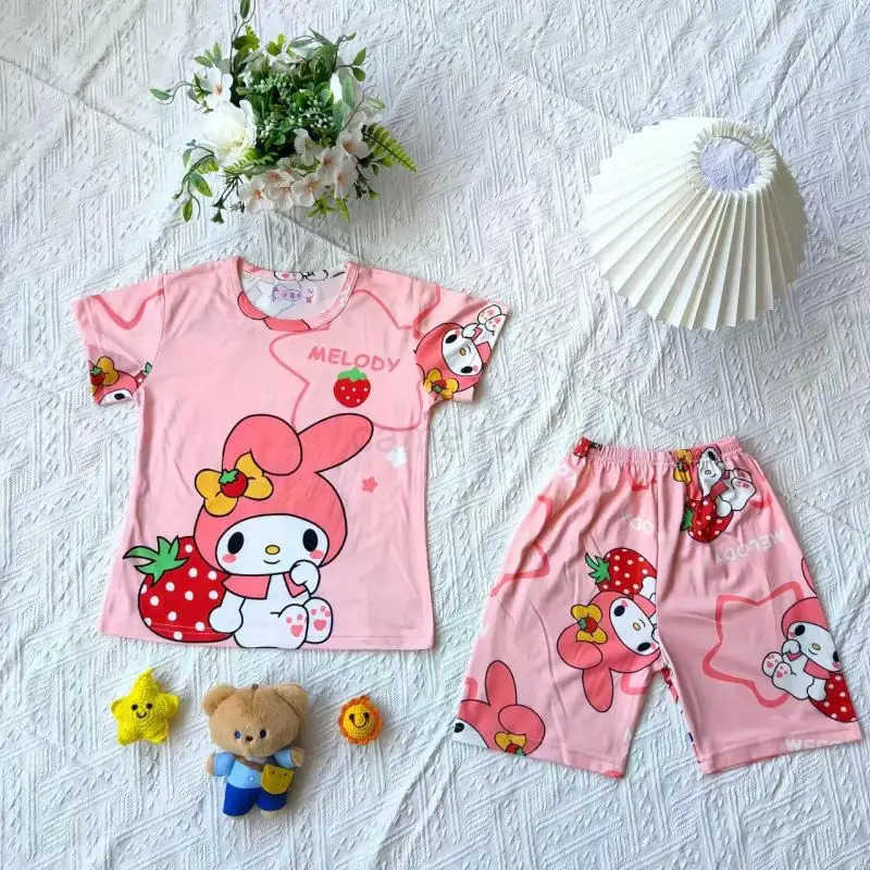 Sanrio Sanrio Kuromi Sleepwear for Girls Summer Cinnamoroll Pajamas Set Cartoon My Melody Pajamas Short Sleeve Homewear XJ250618XJ250618