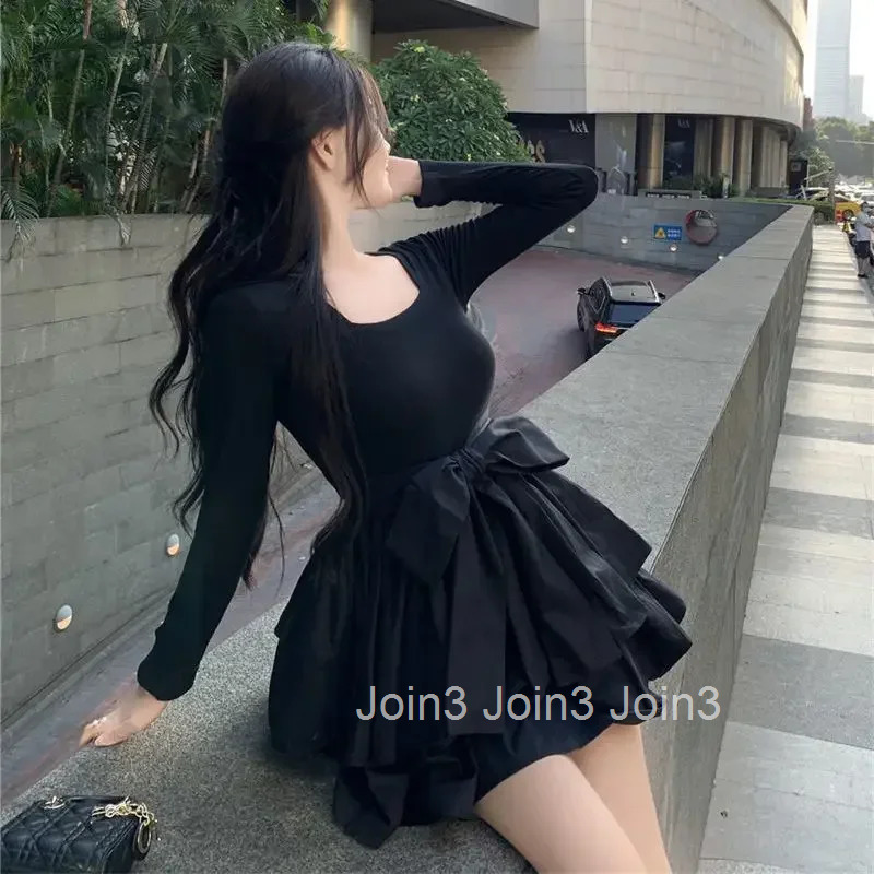 New In Splicing Black Female Dress Curvy Elastic Full Aesthetic High Quality Womens Long Sleeve Dresses Luxury Clothes Harajuku