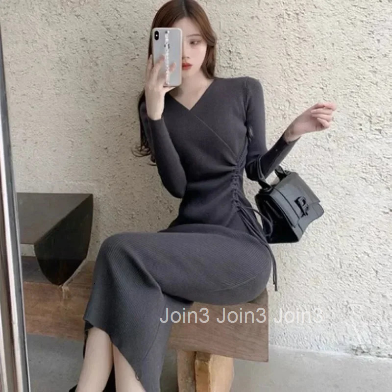 V Neck Womens Crochet Dresses Cover Up Korean Style Knee Length Female Knit Dress Midi Outfits Elegant and Pretty Chic Luxury G