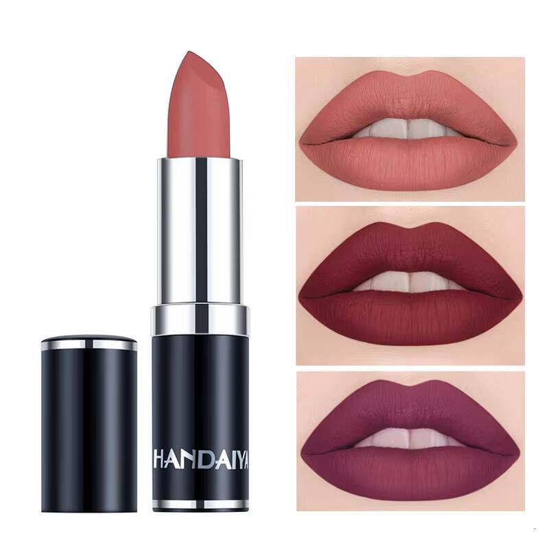 HANDAIYAN 12 Colors Matte Lipstick Long Lasting Velvet Tint Waterproof 24 Hours Red Lip Gloss Cosmetics Make Up happy