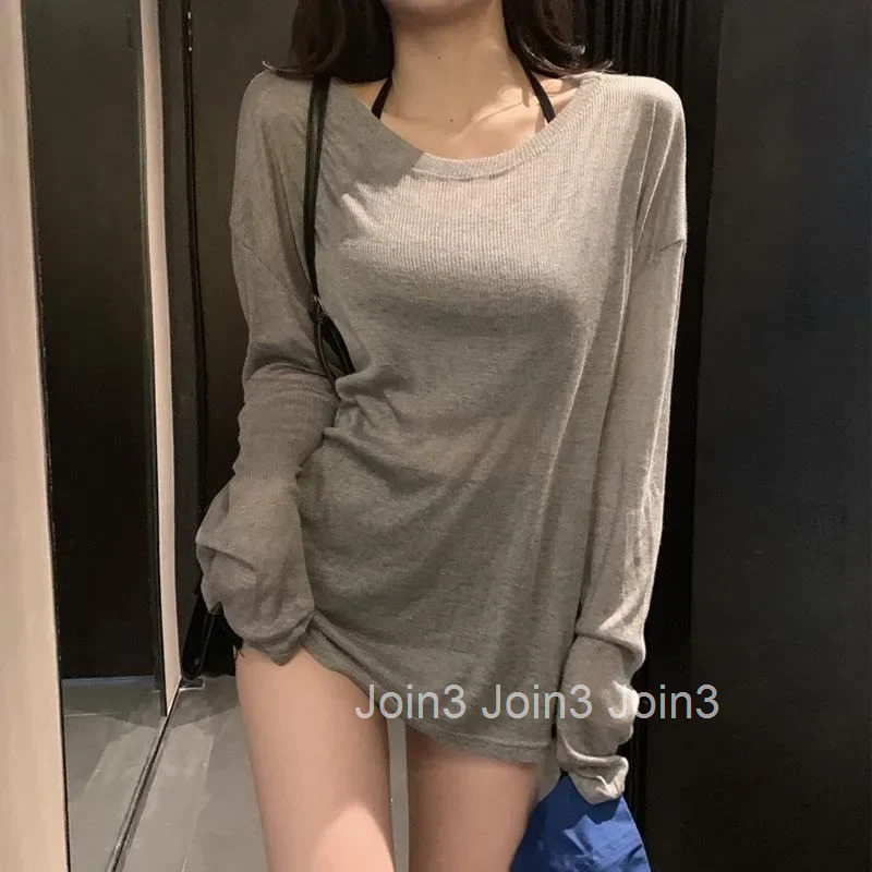 Plain Womens Long Sleeve T-shirt With Sleeves Cotton Top Female Trending Clothing 90s Vintage Y2k Korean Style Emo Kpop Basic