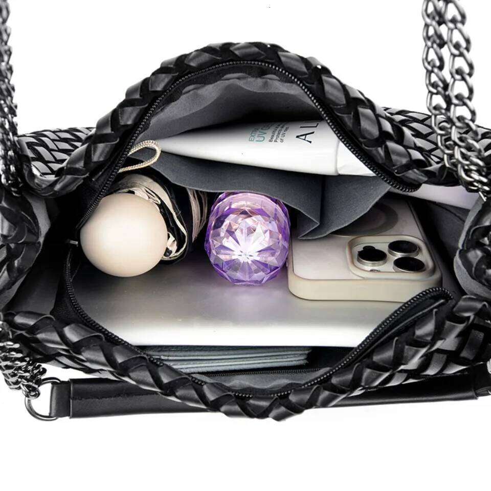 High Quality Chain hand-held woven Soft Pu Leather Women's Tote Bag Trendy Women Handbag Female Shopping Shoulder Bags