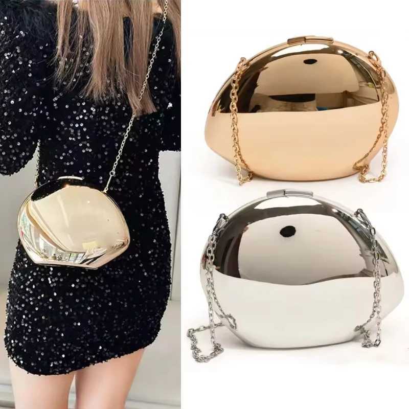 Shell Shape Mirrored Design Clutch Bag Gold Silver Women Evening Party Bag Cute Shiny Metal Shoulder Crossbody Bags Small Purse Z250618