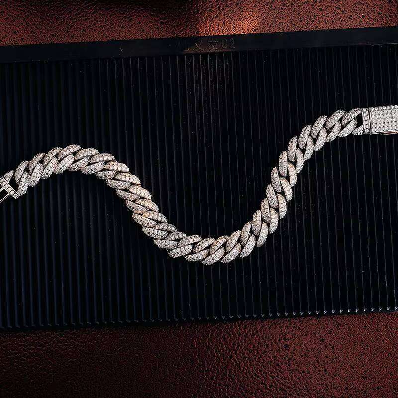 Hip Hop 12mm 10mm Pure Sier Real White Gold Plated Ice Out Miami Cuban Chain or Bracelet Necklace