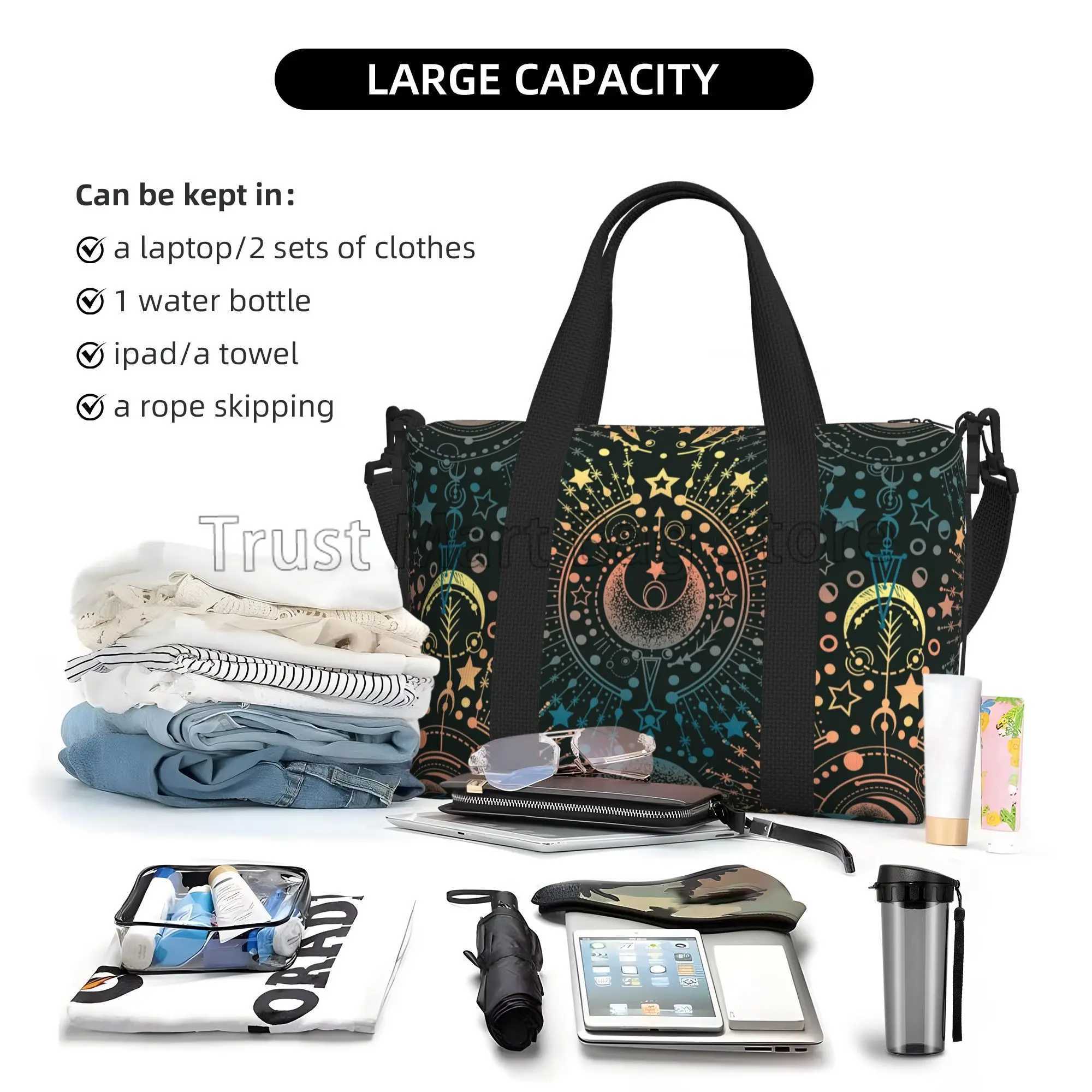 Moon Star Alchemy Magical Print Travel Duffel Bags Unisex Waterproof Sports Gym Handbags Overnight Weekender Luggage Bag W250618