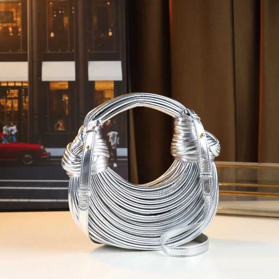 Fashionable Shiny Handcrafted Noodle Bag Knot Rope Dumpling Cloud Clutch Bag Trendy Single Shoulder Slant Crossbody Bag Z250618