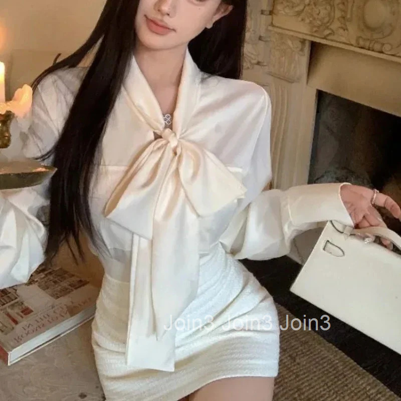 Female Dress Chic and Elegant Pretty Womens Long Sleeve Dresses Shirt Bow High Quality Luxury One-piece Loose Pieces Hot Full G