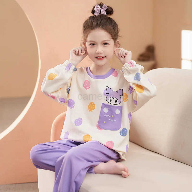 Sanrio Girls Pajama Sets Korea Style Cartoon Print Soft Comfortable Girl Nightwear Set Loose Trendy Breathable Pajamas XJ250618XJ250618