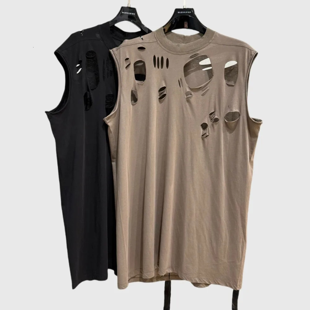 High Street Dark Ro Tees T-shirt Mens Cotton Sleeveless Hollowed Out Perforated Personalized Trendy Tanks Oversized T Shirt 250617
