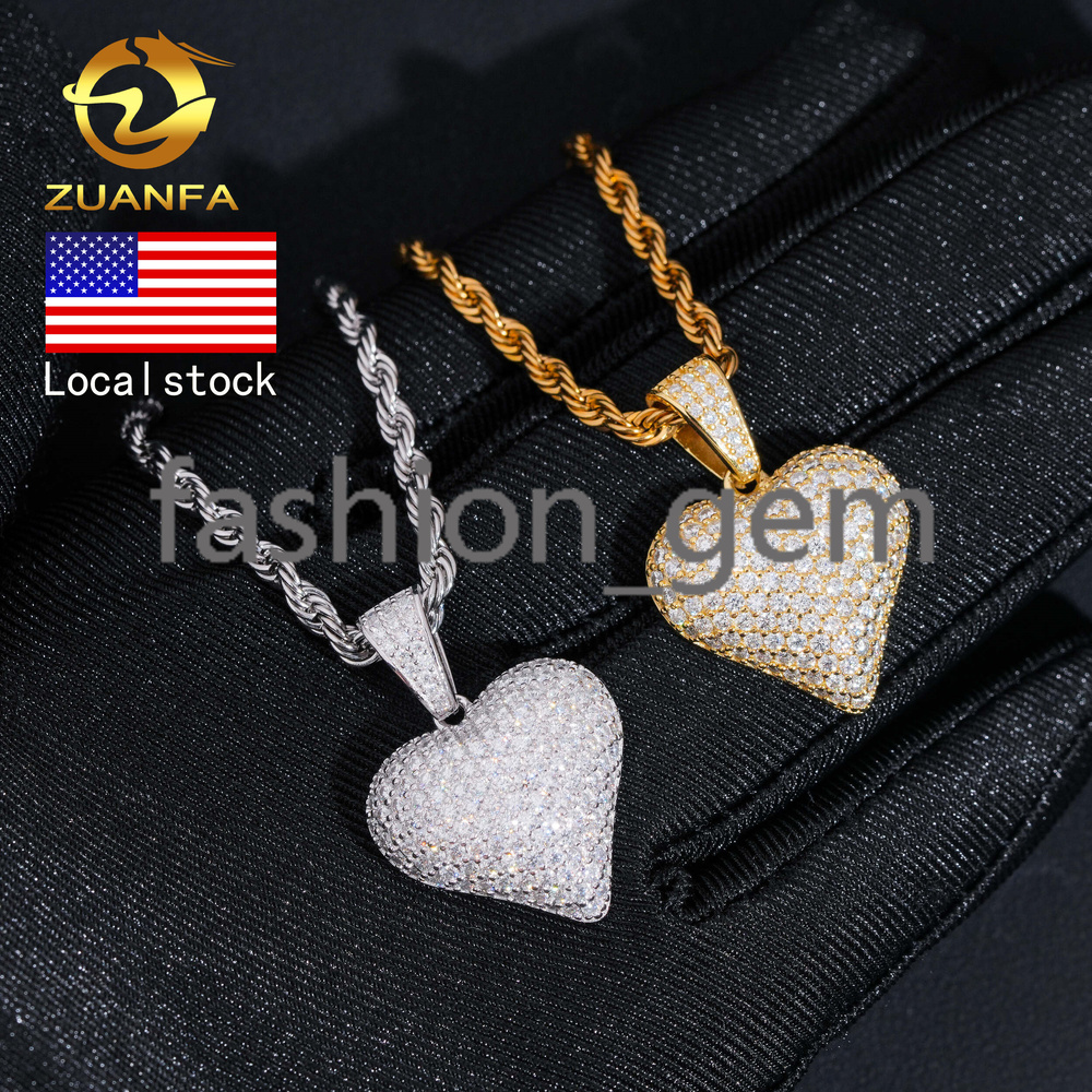 925 Silver Hip Hop Moissanite Jewelry Custom Iced Out Pendant VVS D Moissanite Diamond Heart Charm Pendant