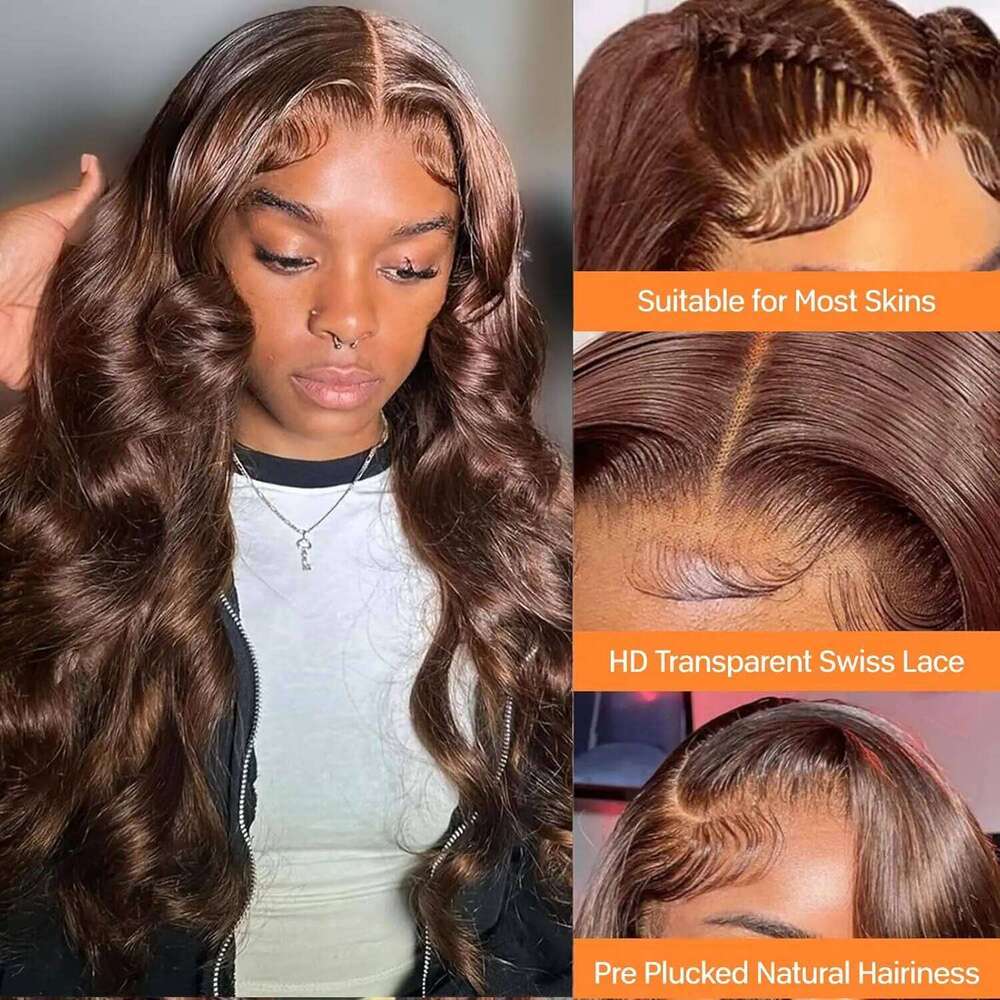 Chocolate Front 13x4 13x6 HD Lace Frontal Pre Plucked Body Wave Brown Human Hair Wig Colored Wigs