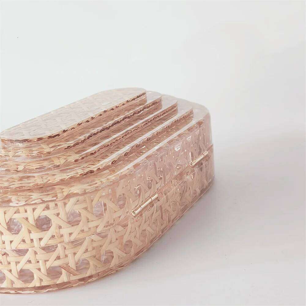 Lady Women Rattan Clutch Acrylic Egg Cane Bag Evening Wedding Party Summer Beach Mini Female Handbag Designer Purse