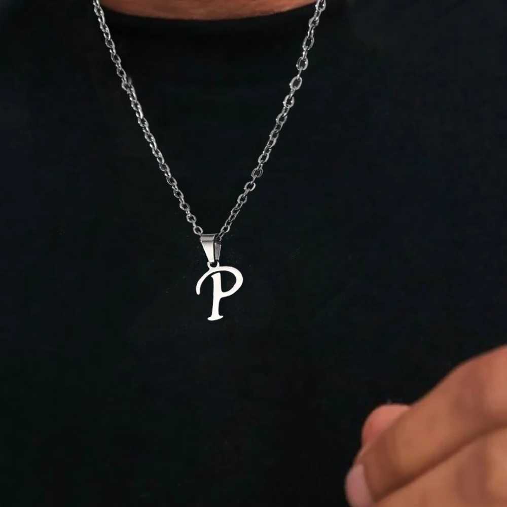 Stainless Steel English Alphabet 26 A-Z Letter Necklace Pendant for Women Men Capital Initial Name Necklace Birthday Gift W250618