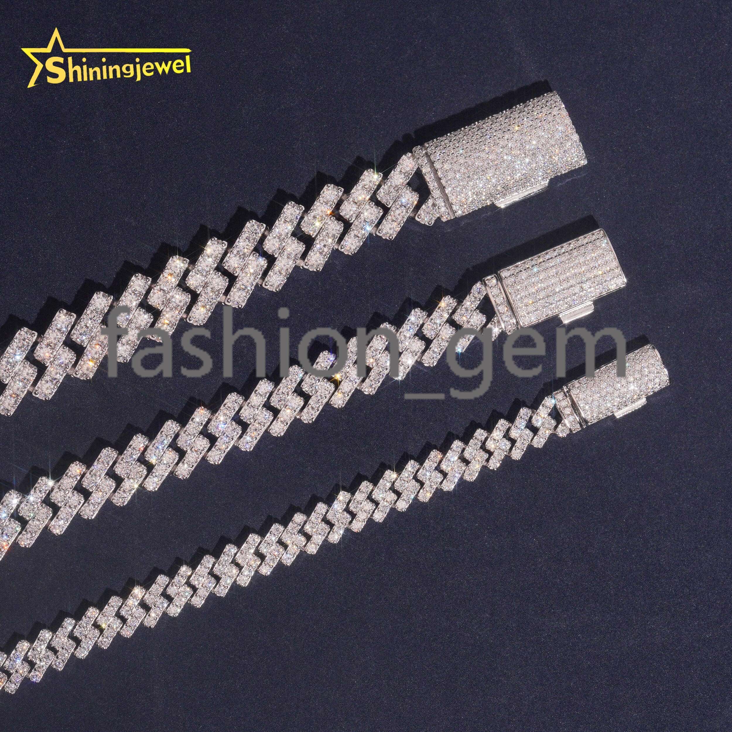 925 Sterling Silver Hip Hop 7mm 10mm 13mm Row Moissanite Cuban Necklace Men Women VVS Moissanite Chains Iced Out Link Chain
