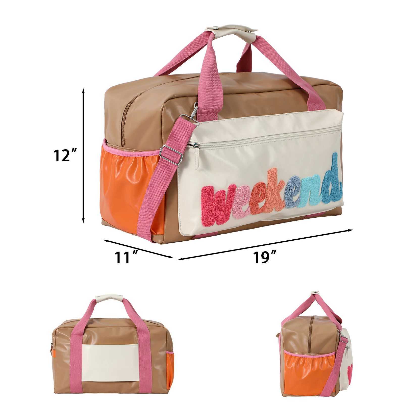 Chenille Letter Travel Bag Large Patchwork PU Leather Weekender Overnight Bag For Women Carry on Bags Travel Tote Vacation W250618