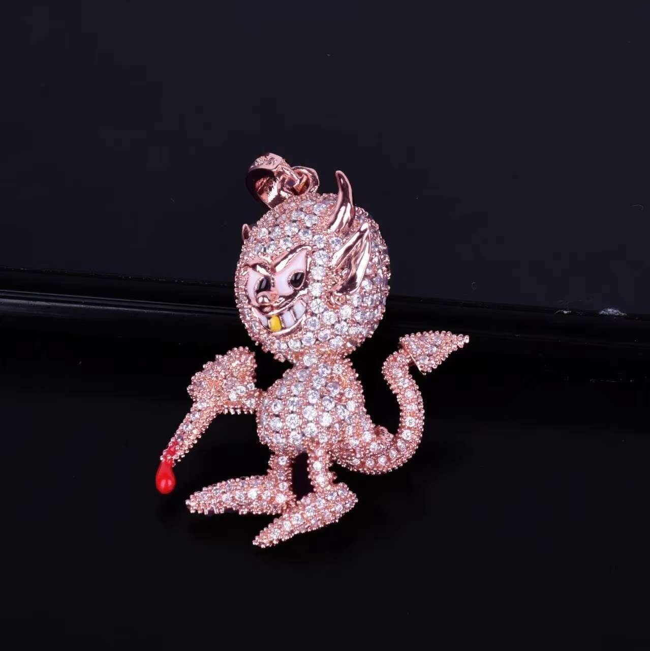 New Arrival Mens 18k Gold .925 Silver Hip Hop Little Demon Devil Pendant Fancy Design Moissanite Necklaces