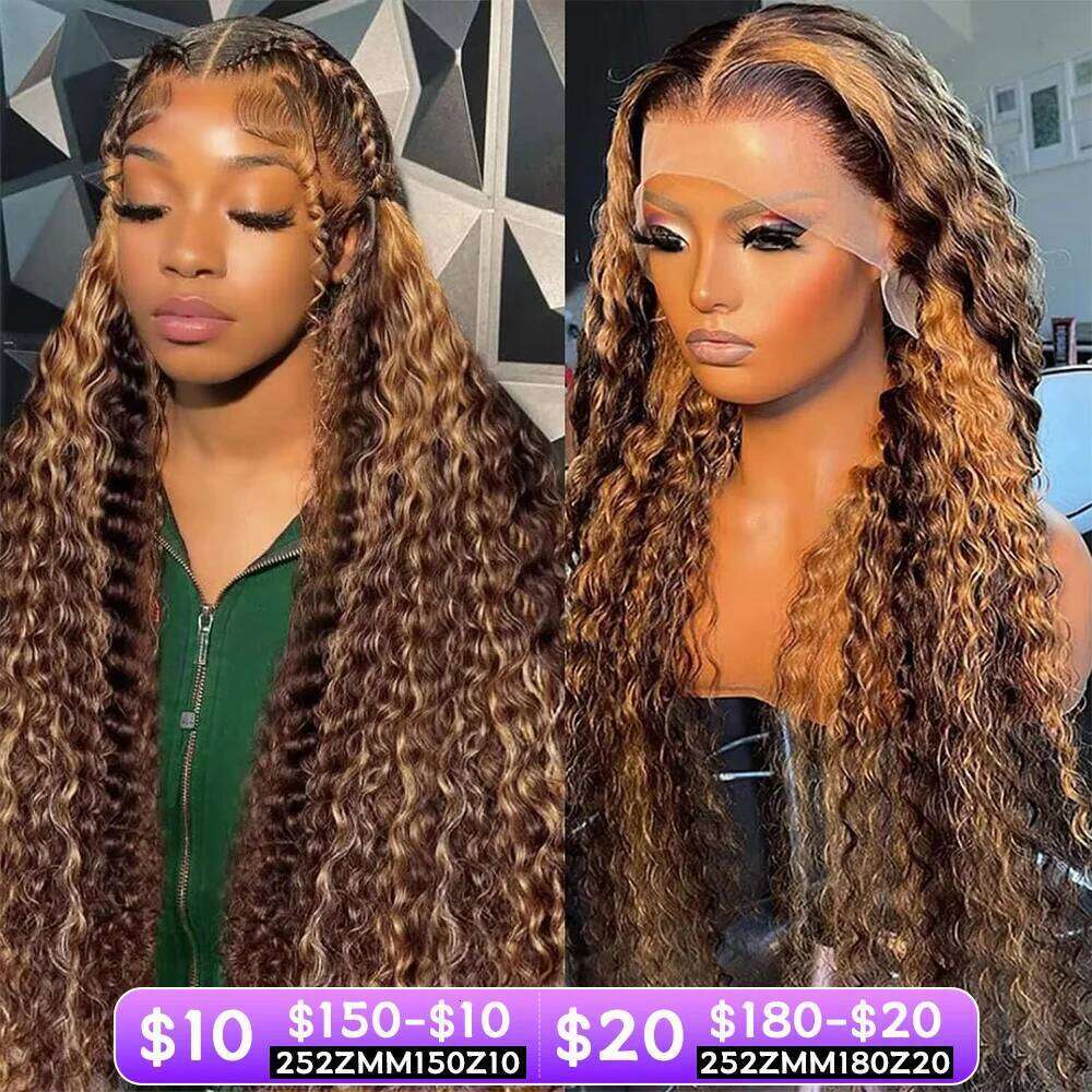 30 36 Inch Curly Highlight Wig Honey Blonde 13x4 Front Deep Wave 13x6 Hd Lace Frontal Wigs For Women Human Hair