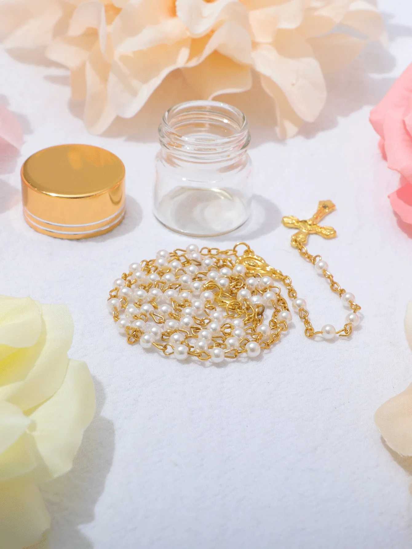 White MeDitation Beaded Chain Religious Prayer Medal Rosary Necklace Crucifix Cross ChAPlet Jewelry Gift W250618