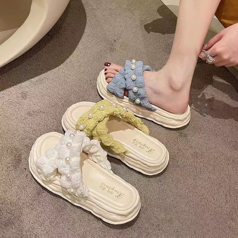 New Fairy Style Thick Bottom Dissolved Shoes Beach Women's Sandals Inlaid with Pearls Fashion Women's Slippers Designer Sandals