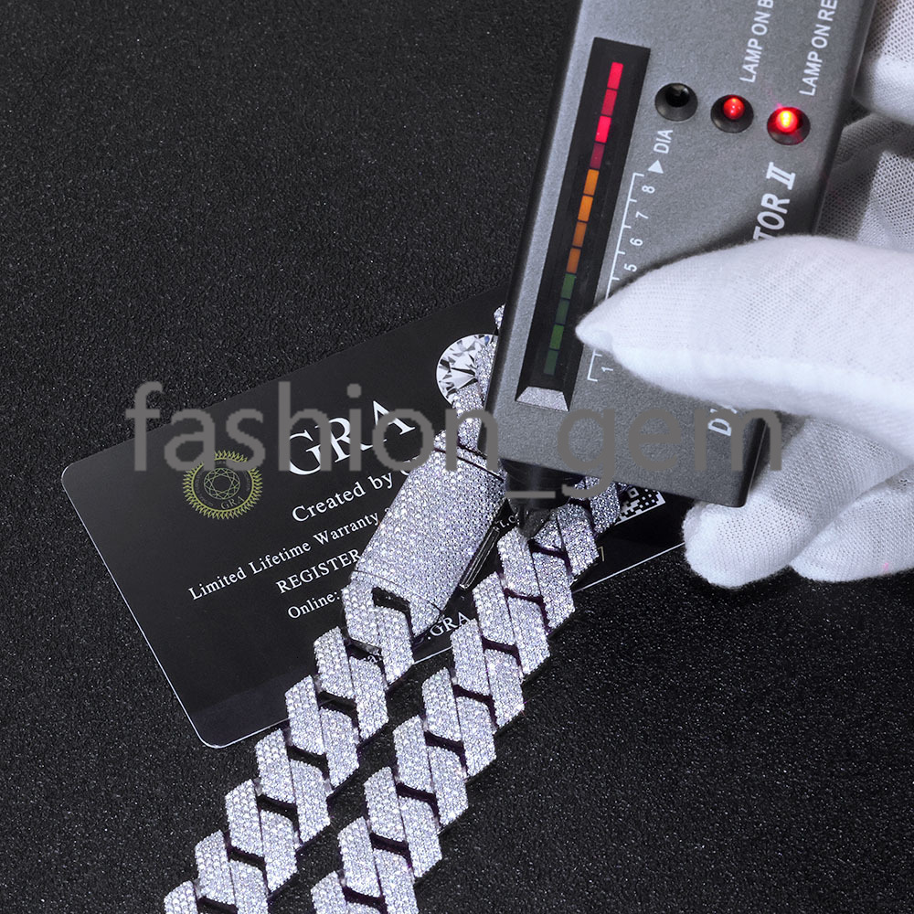 15mm Iced Out Cuban Link Necklace Men Hip Hop Jewelry Shiny VVS Moissanite 925 Silver Chain Gift for Party
